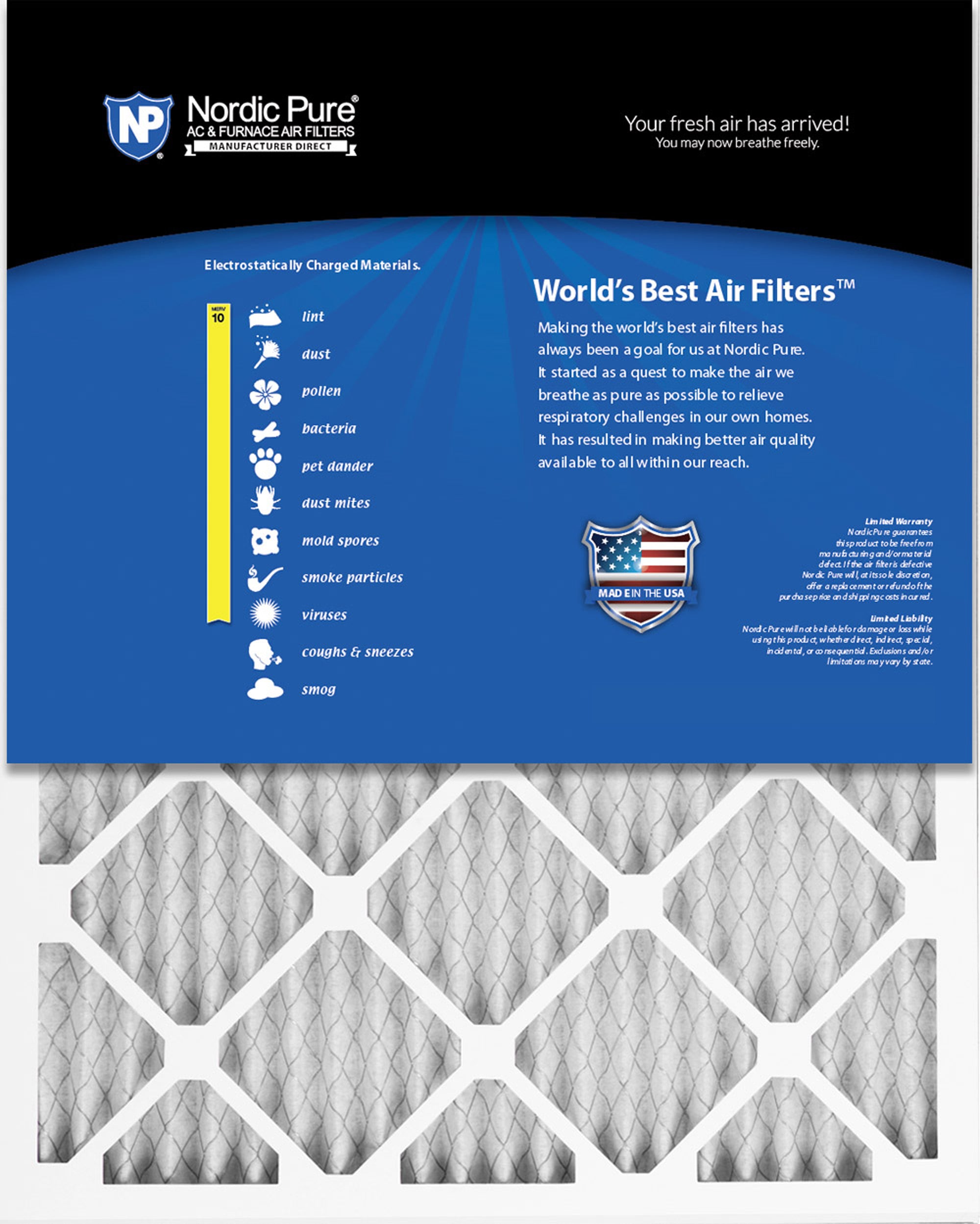 Nordic Pure 16x20x1 Pleated MERV 10 Air Filters 6 Pack Sparrow Supply
