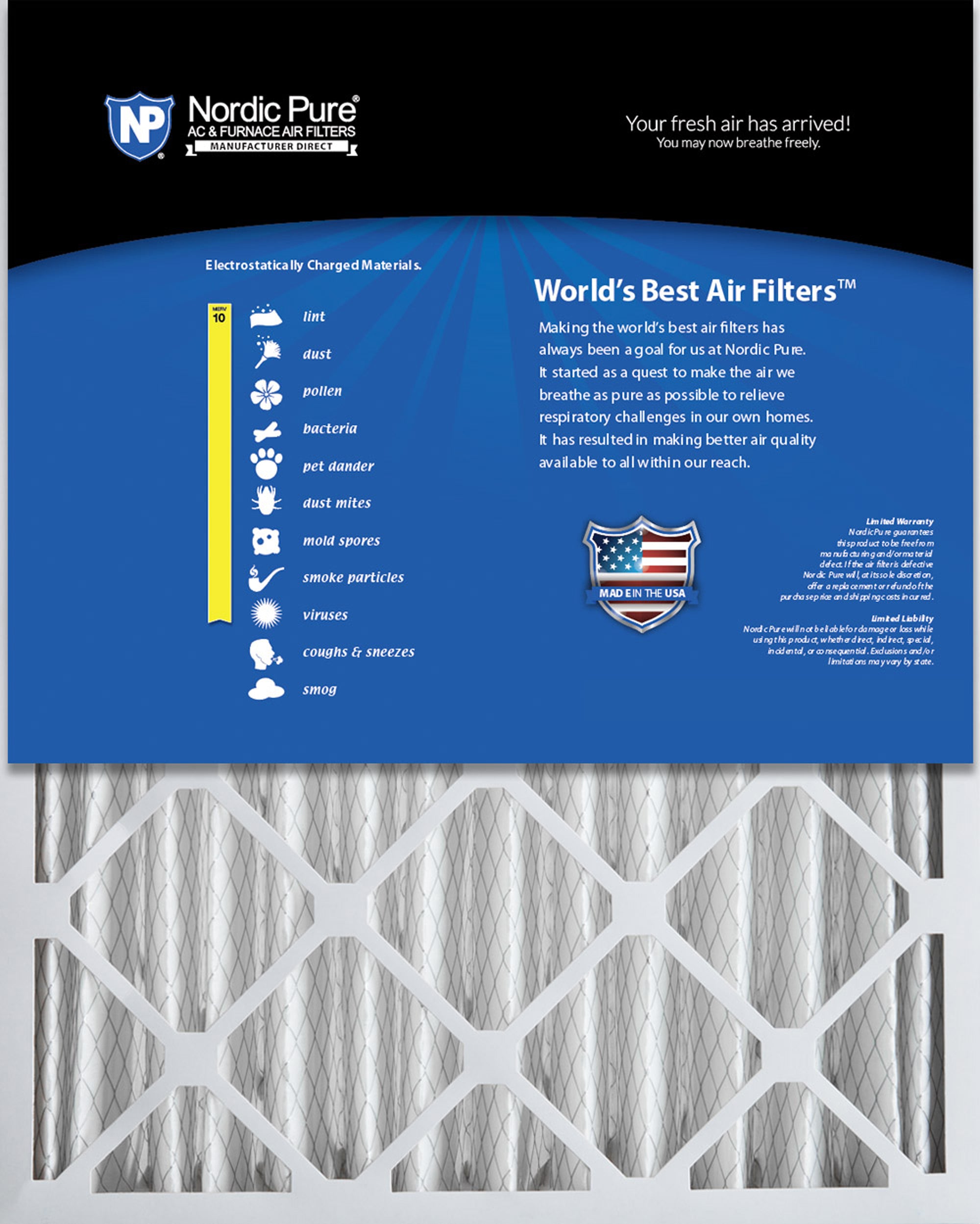 Nordic Pure 20x25x4 (3 5/8) Pleated MERV 10 Air Filters 2 Pack Sparrow Supply