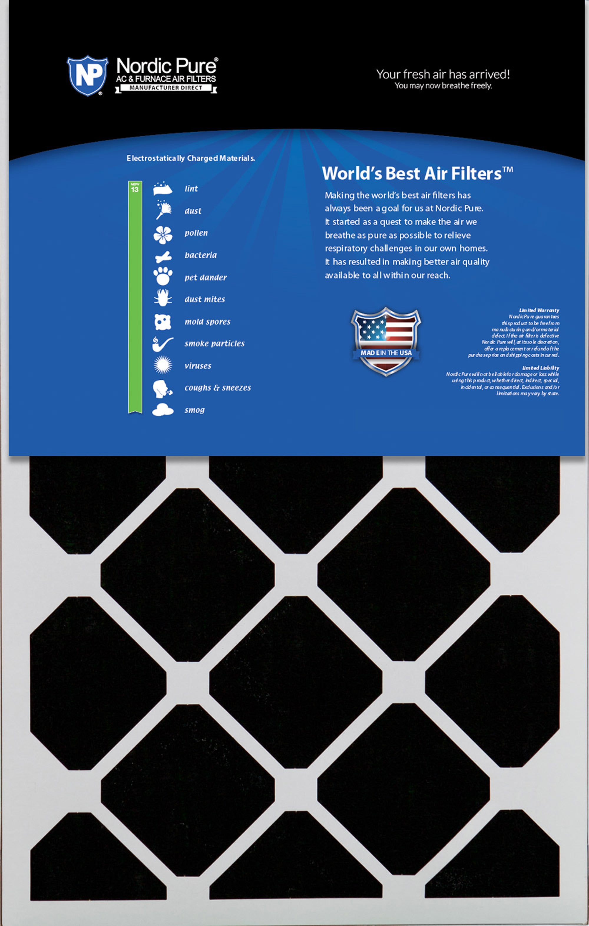 Nordic Pure 16x25x5 (4 3/8) Honeywell/Lennox Replacement Air Filters MERV 13 Plus Carbon 2 Pack Sparrow Supply