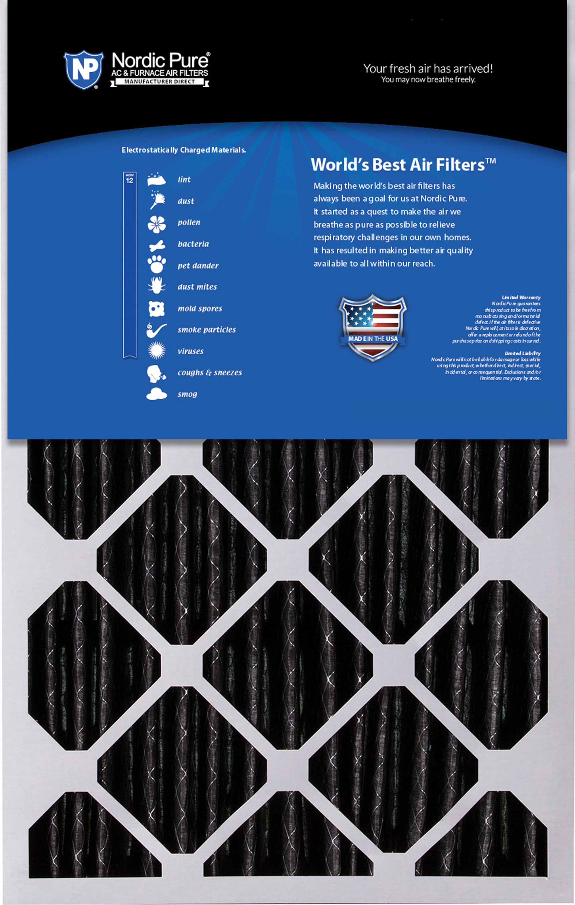 Nordic Pure 16x25x5 (4 3/8) Honeywell/Lennox Replacement Air Filters MERV 12 Pleated Plus Carbon 2 Pack Sparrow Supply