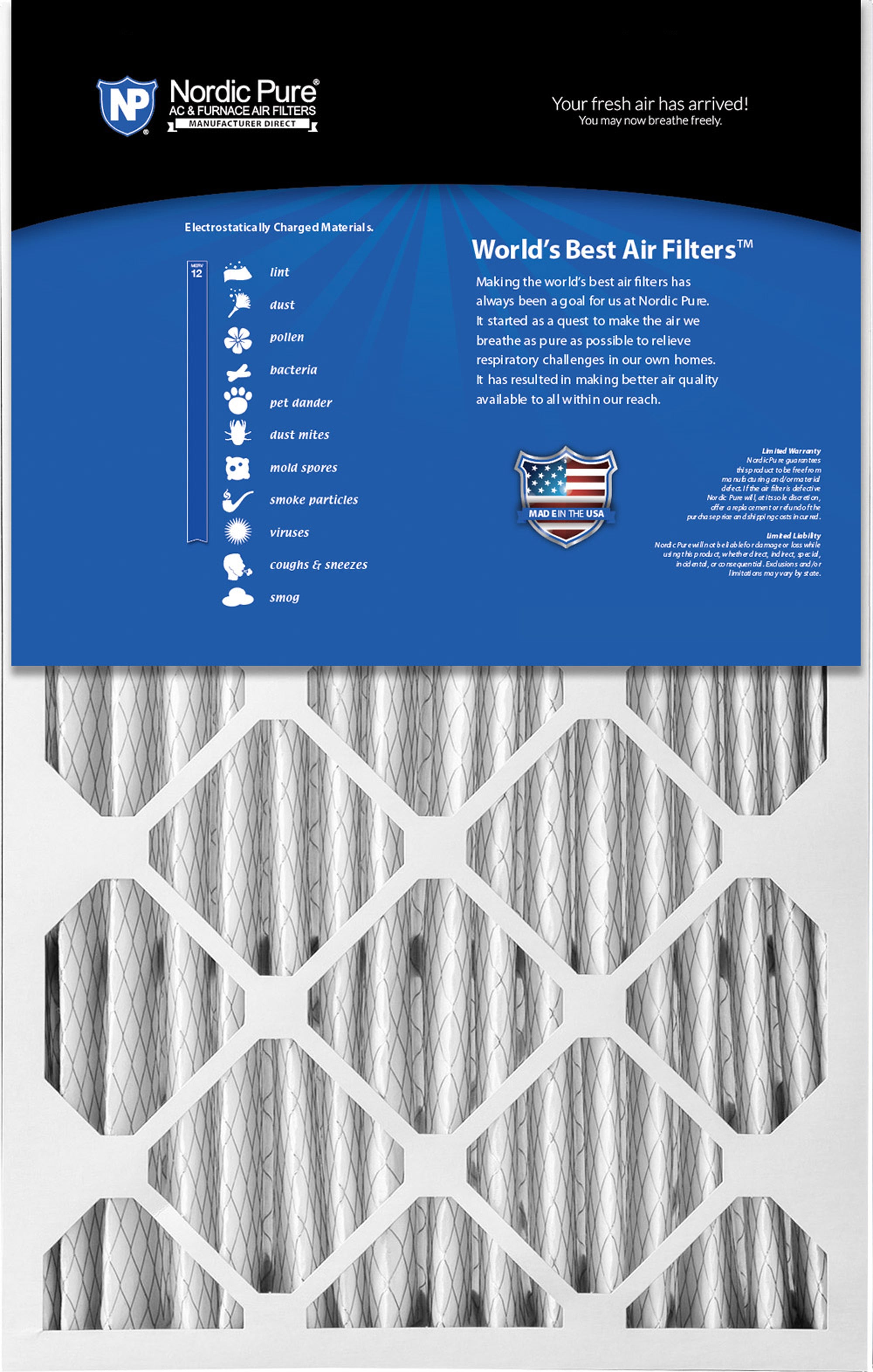 Nordic Pure 16x25x5 (4 3/8) Honeywell/Lennox Replacement MERV 12 Air Filters 4 Pack Sparrow Supply