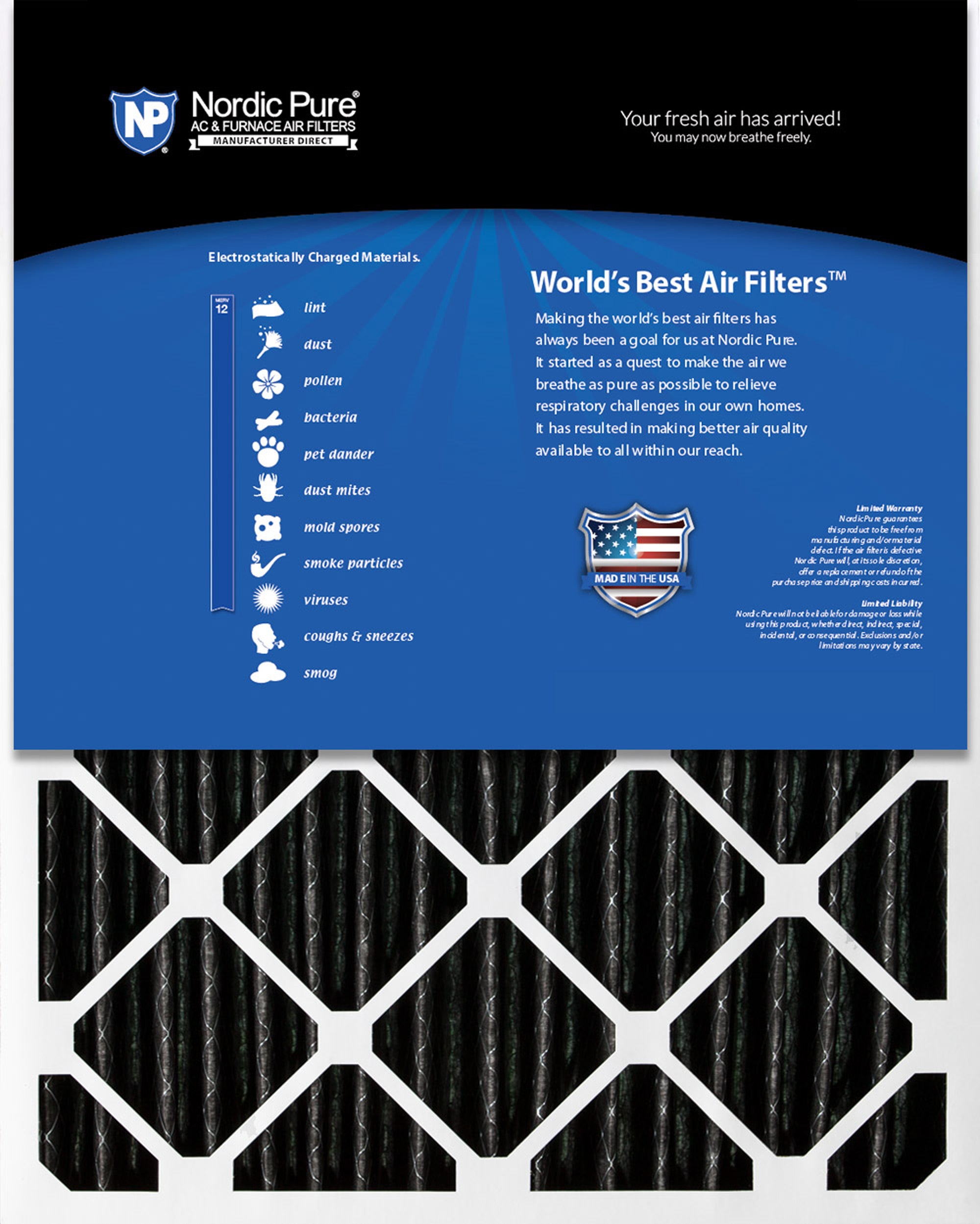 Nordic Pure 20x20x4 (3 5/8) Furnace Air Filters MERV 12 Pleated Plus Carbon 2 Pack Sparrow Supply