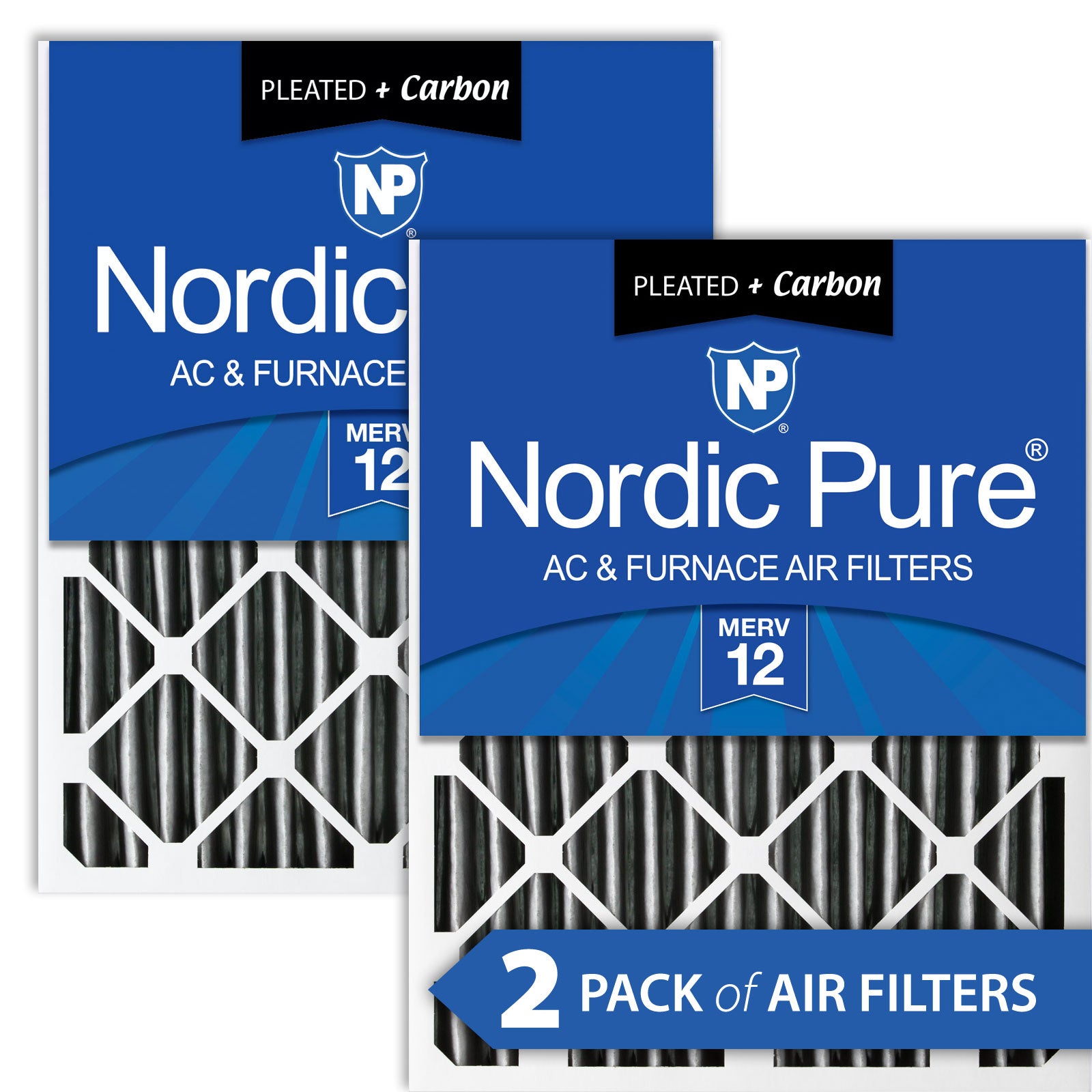 Nordic Pure 16x25x4 (3 5/8) Furnace Air Filters MERV 12 Pleated Plus Carbon 2 Pack Sparrow Supply