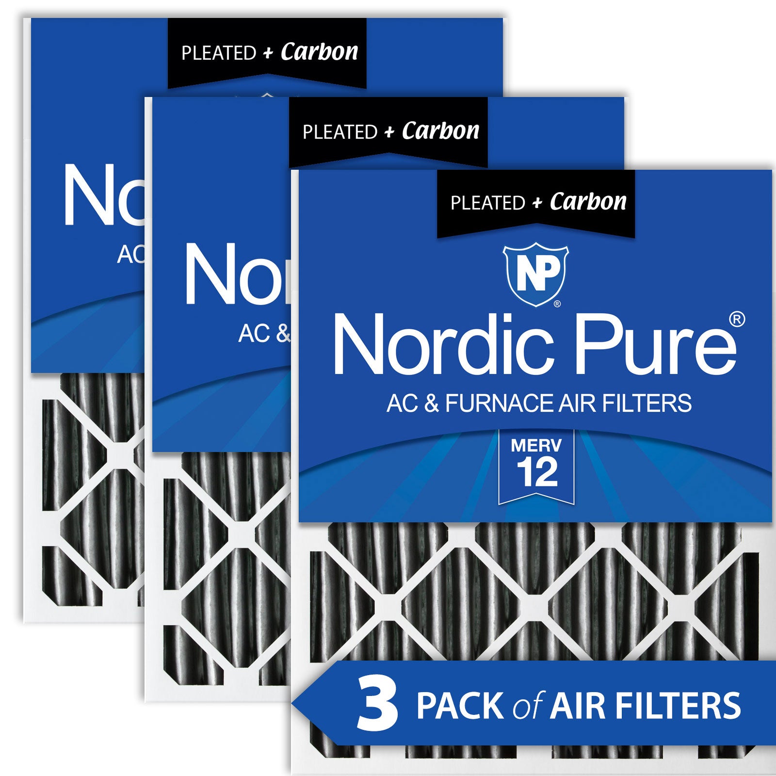 Nordic Pure 20x25x2 Furnace Air Filters MERV 12 Pleated Plus Carbon 3 Pack Sparrow Supply
