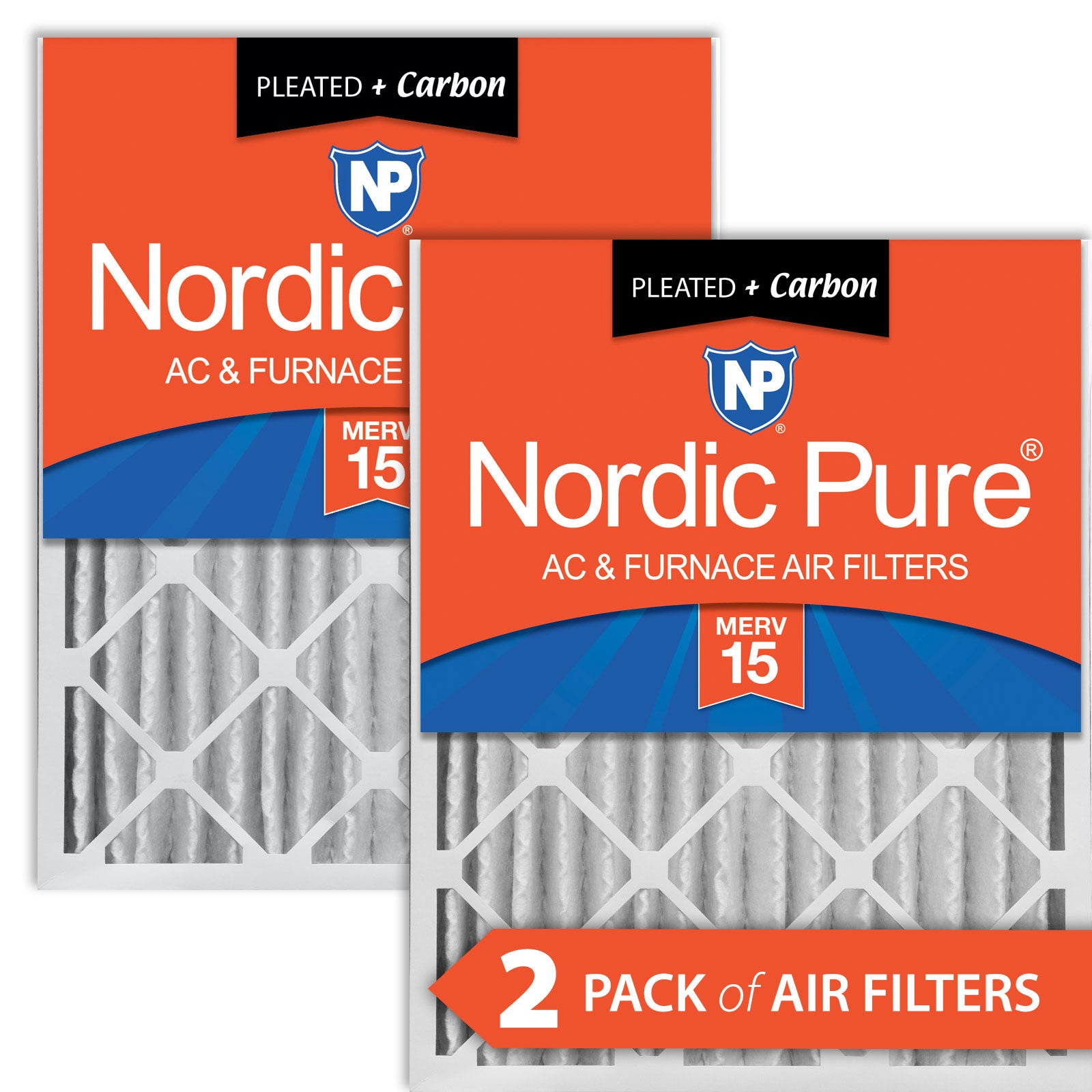 Nordic Pure 16x25x4 (3 5/8) Pleated Air Filters MERV 15 Plus Carbon 2 Pack Sparrow Supply