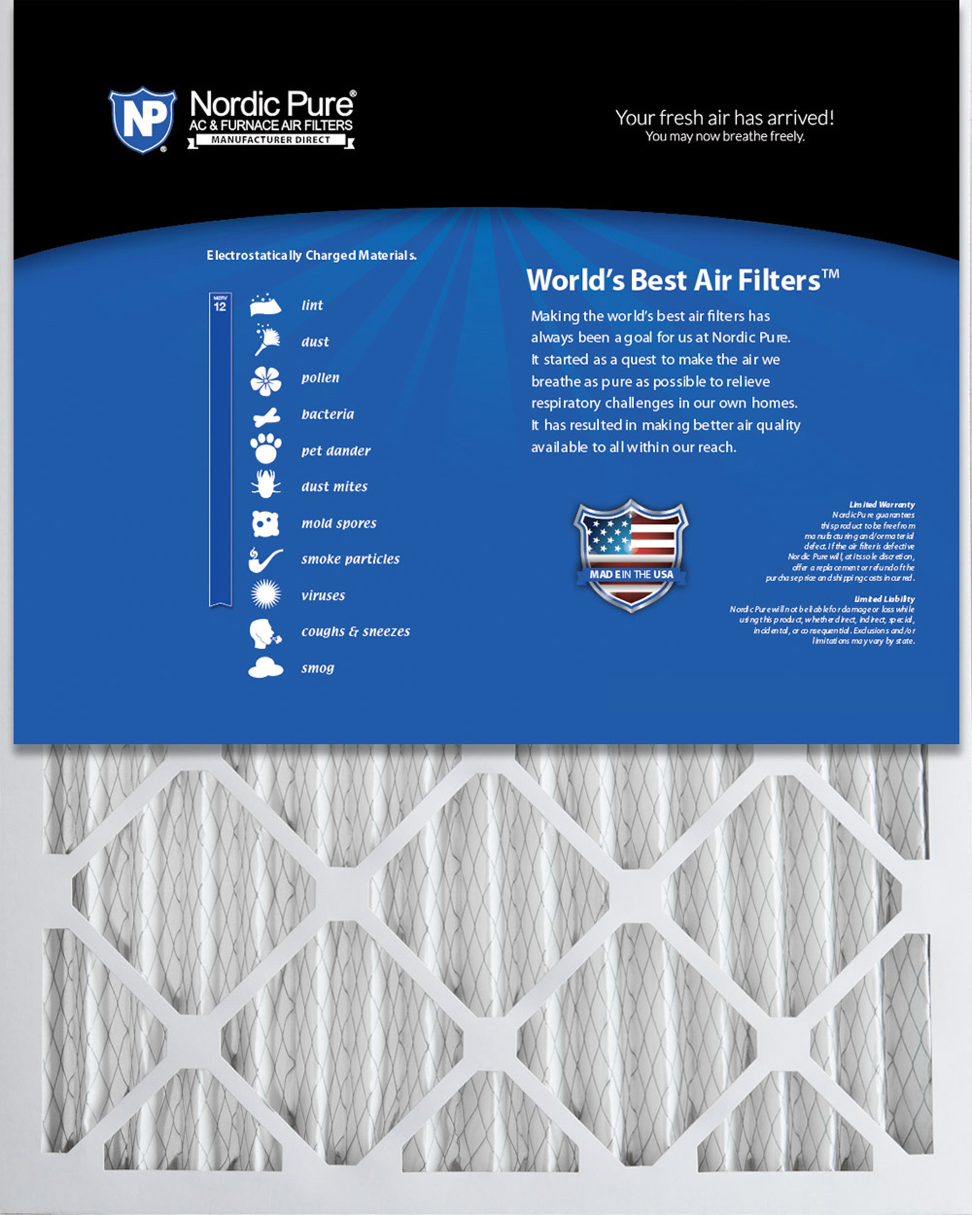 Nordic Pure 20x25x2 Pleated MERV 12 Air Filters 3 Pack Sparrow Supply