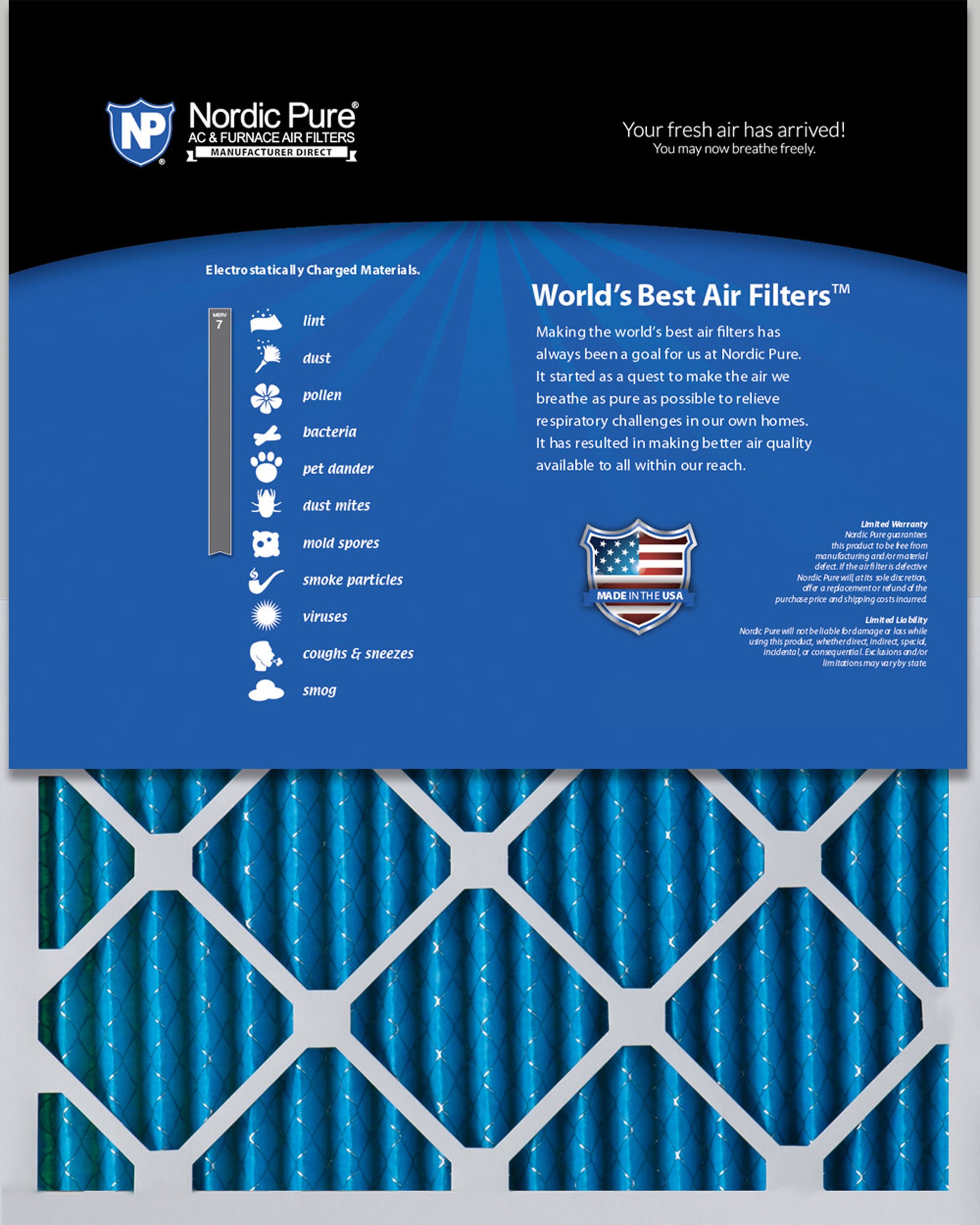 Nordic Pure 16x25x1 Pleated MERV 7 Air Filters 6 Pack Sparrow Supply