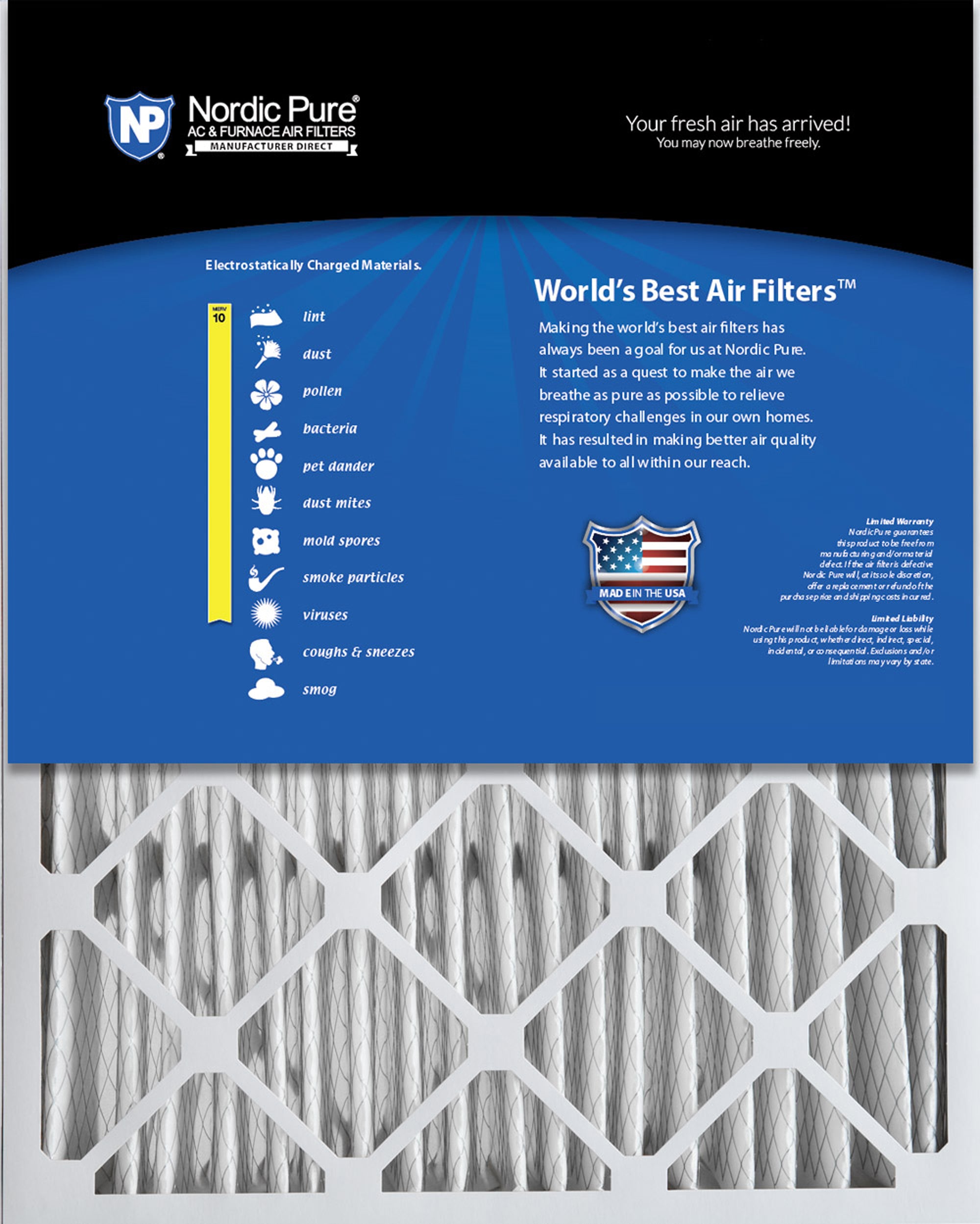 Nordic Pure 20x25x5 (4 3/8) Honeywell/Lennox Replacement MERV 10 Air Filters 2 Pack Sparrow Supply