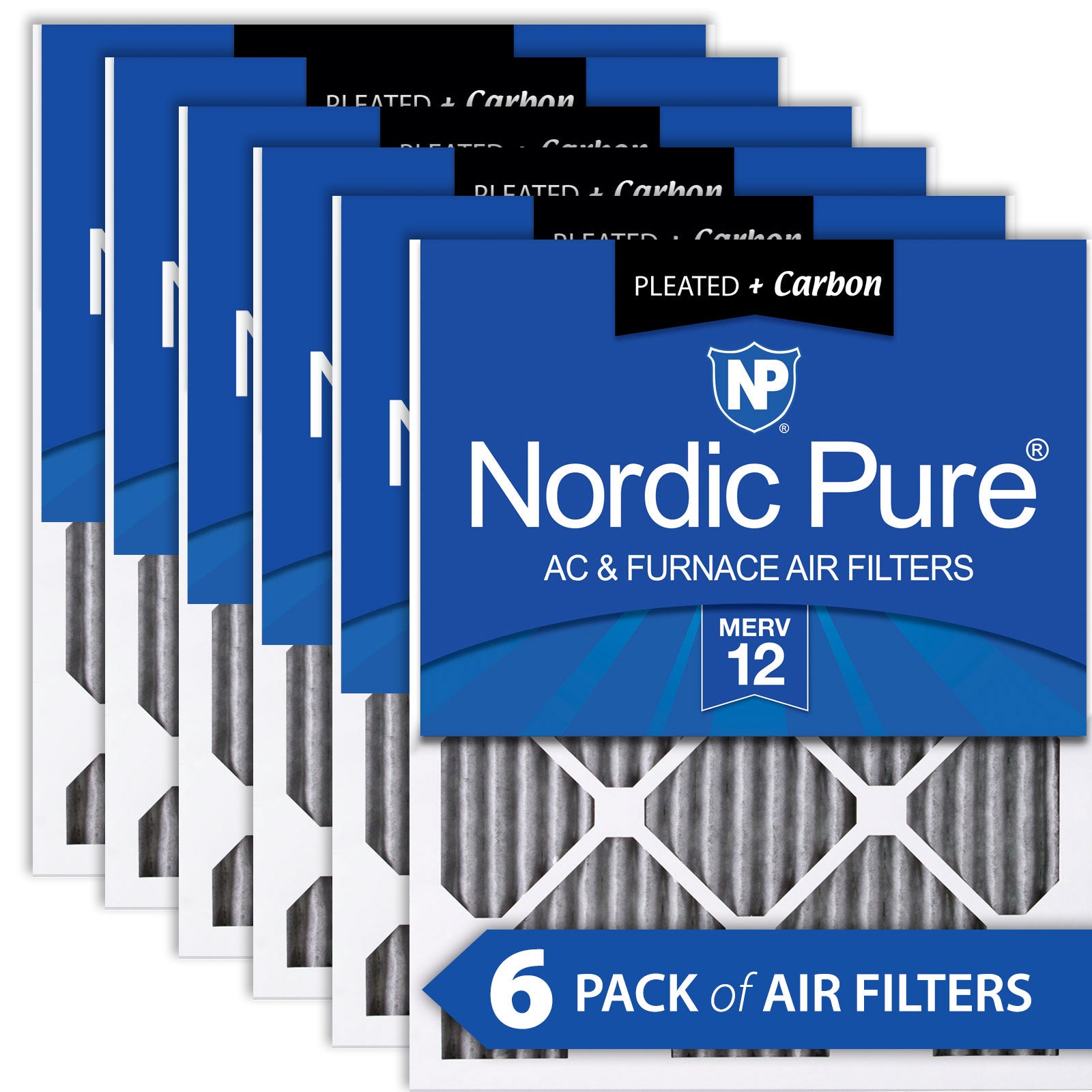 Nordic Pure 16x25x1 Furnace Air Filters MERV 12 Pleated Plus Carbon 6 Pack Sparrow Supply