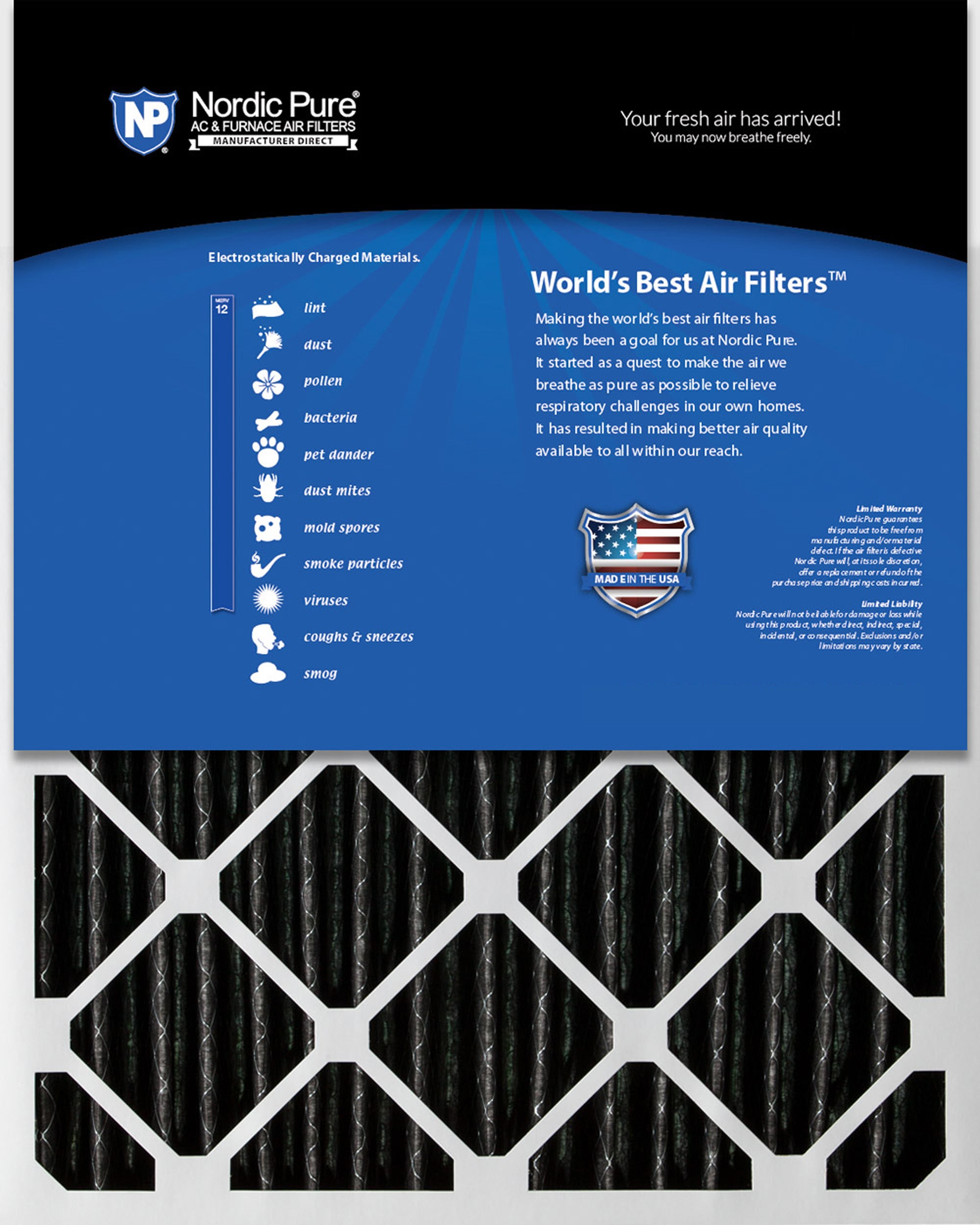 Nordic Pure 20x25x2 Furnace Air Filters MERV 12 Pleated Plus Carbon 3 Pack Sparrow Supply