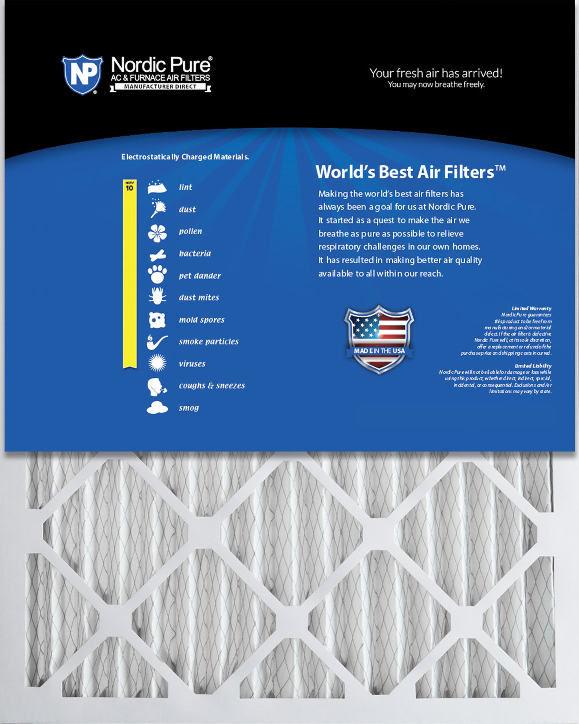 Nordic Pure 20x25x2 Pleated MERV 10 Air Filters 3 Pack Sparrow Supply