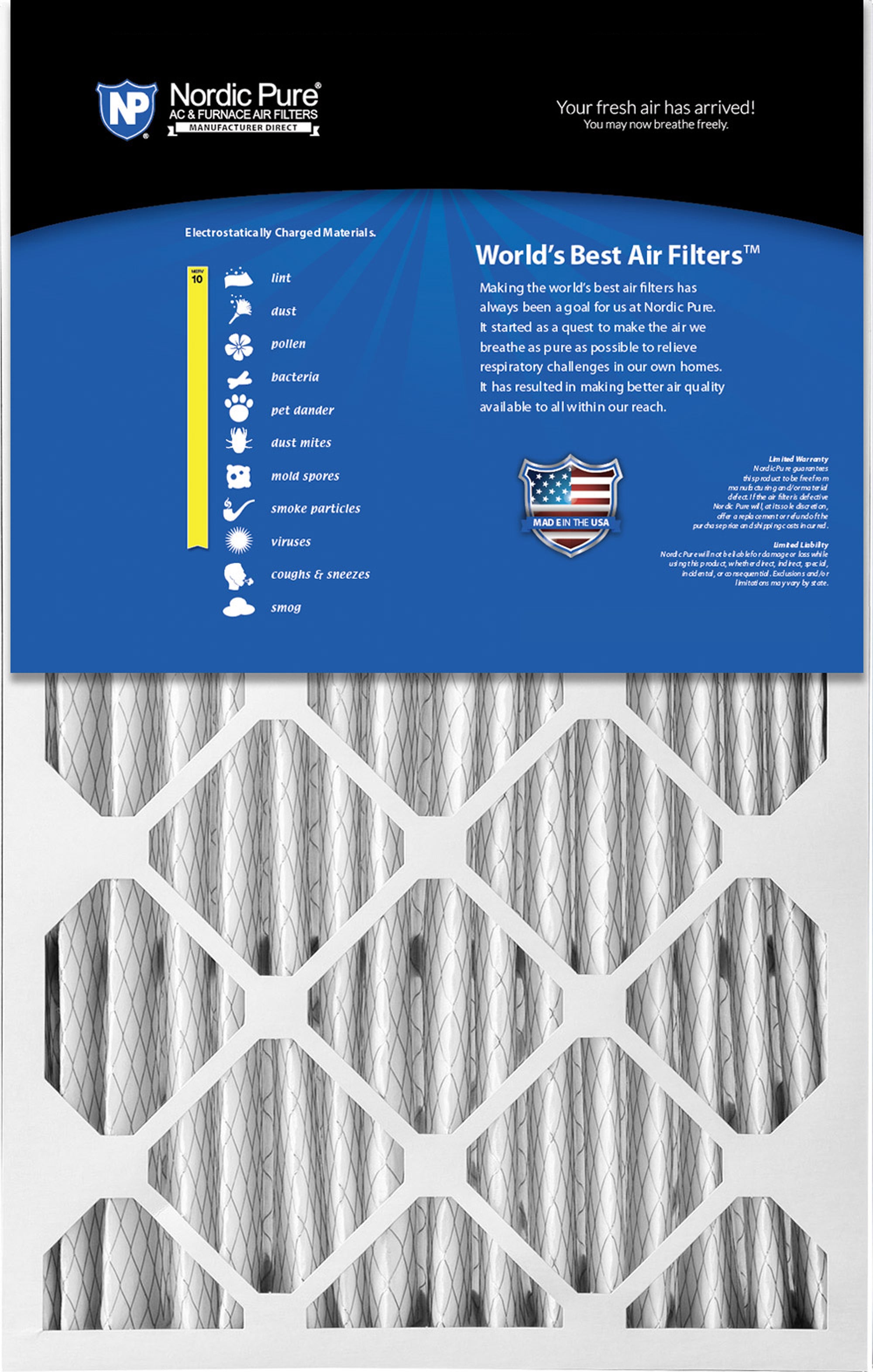 Nordic Pure 16x25x5 (4 3/8) Honeywell/Lennox Replacement MERV 10 Air Filters 2 Pack Sparrow Supply
