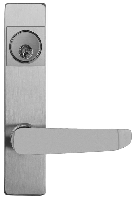 Detex 08BNS689 Keyed S Lever Exit Trim with Narrow Escutcheon Lacquer Sprayed Aluminum Finish