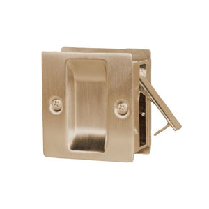 Trimco 1064606 Passage Pocket Door Lock Square Cutout Satin Brass Finish Sparrow Supply