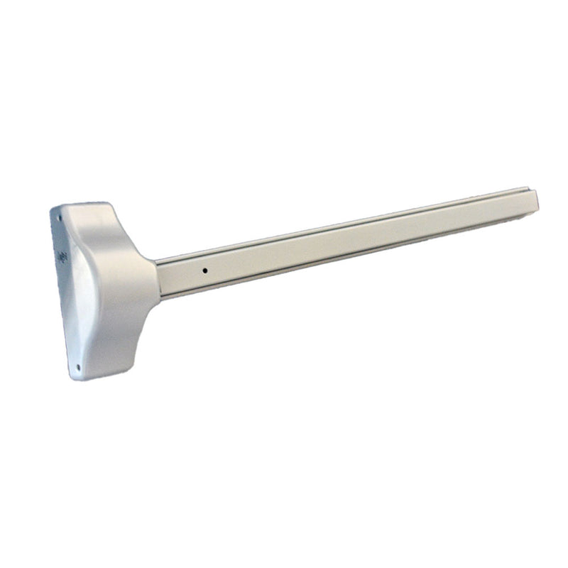 ASSA Abloy Accentra 181036689LHR Left Hand Reverse 3' x 7' Exit Only Economy Surface Vertical Rod Exit Device 689 Aluminum Finish Sparrow Supply