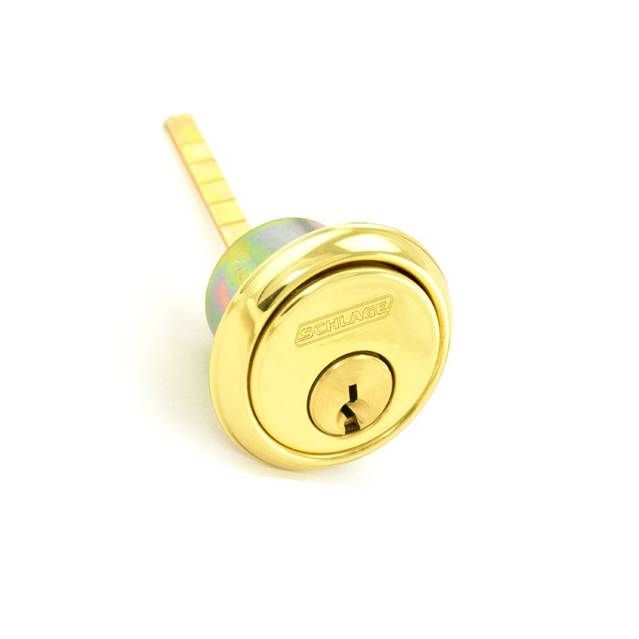 Schlage Commercial 20022C605 Conventional Rim Cylinder C Keyway KD with Horizontal Tailpiece Bright Brass Finish Sparrow Supply