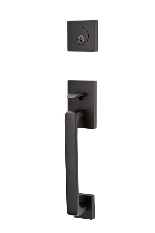 Emtek 4820ROUUS19 Round Knob 2-3/8" and 2-3/4" Backset Single Cylinder Baden Tubular Handleset Flat Black Finish Sparrow Supply