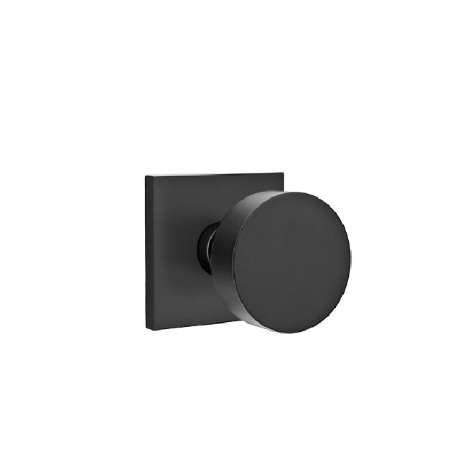 Emtek 5050ROUUS19 Round Knob Dummy Pair with Square Rose for 1-1/4" to 2" Door Flat Black Finish Sparrow Supply