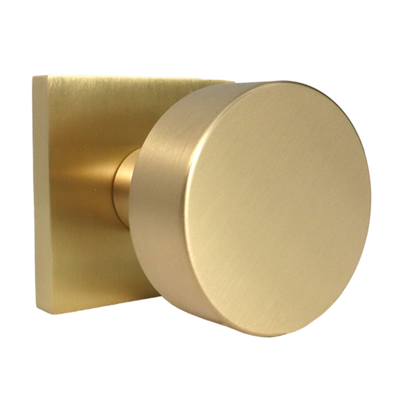 Emtek 5050ROUUS4 Round Knob Dummy Pair with Square Rose for 1-1/4" to 2" Door Satin Brass Finish Sparrow Supply