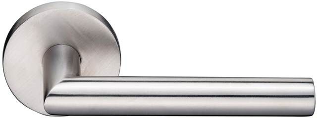 Emtek 5109STUUS15RH Stuttgart Lever Right Hand 2-3/8" Backset Passage with Disk Rose for 1-1/4" to 2" Door Satin Nickel Finish Sparrow Supply