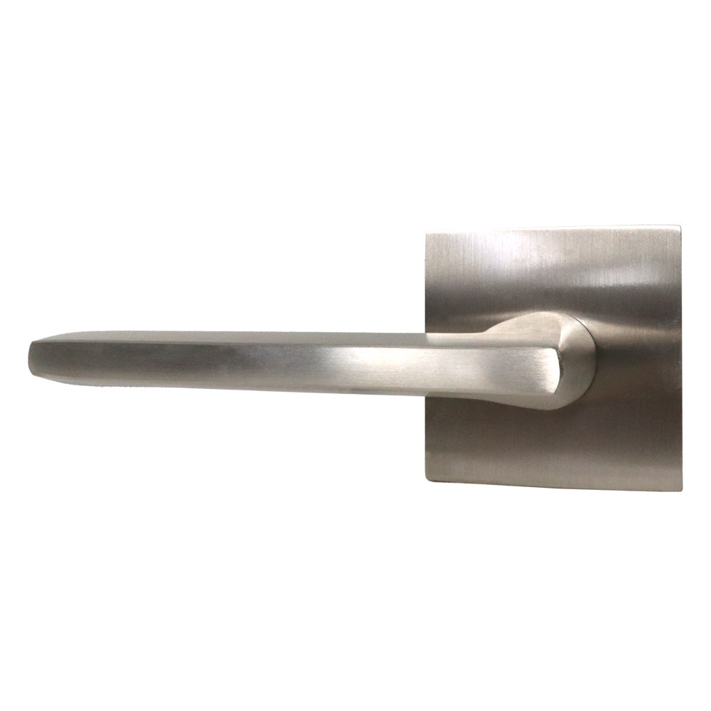 Emtek 5110HLOUS15LH.RLS Helios Lever Left Hand 2-3/8" Backset with Radius Latch Strike Passage with Square Rose for 1-1/4" to 2" Door Satin Nickel Finish Sparrow Supply