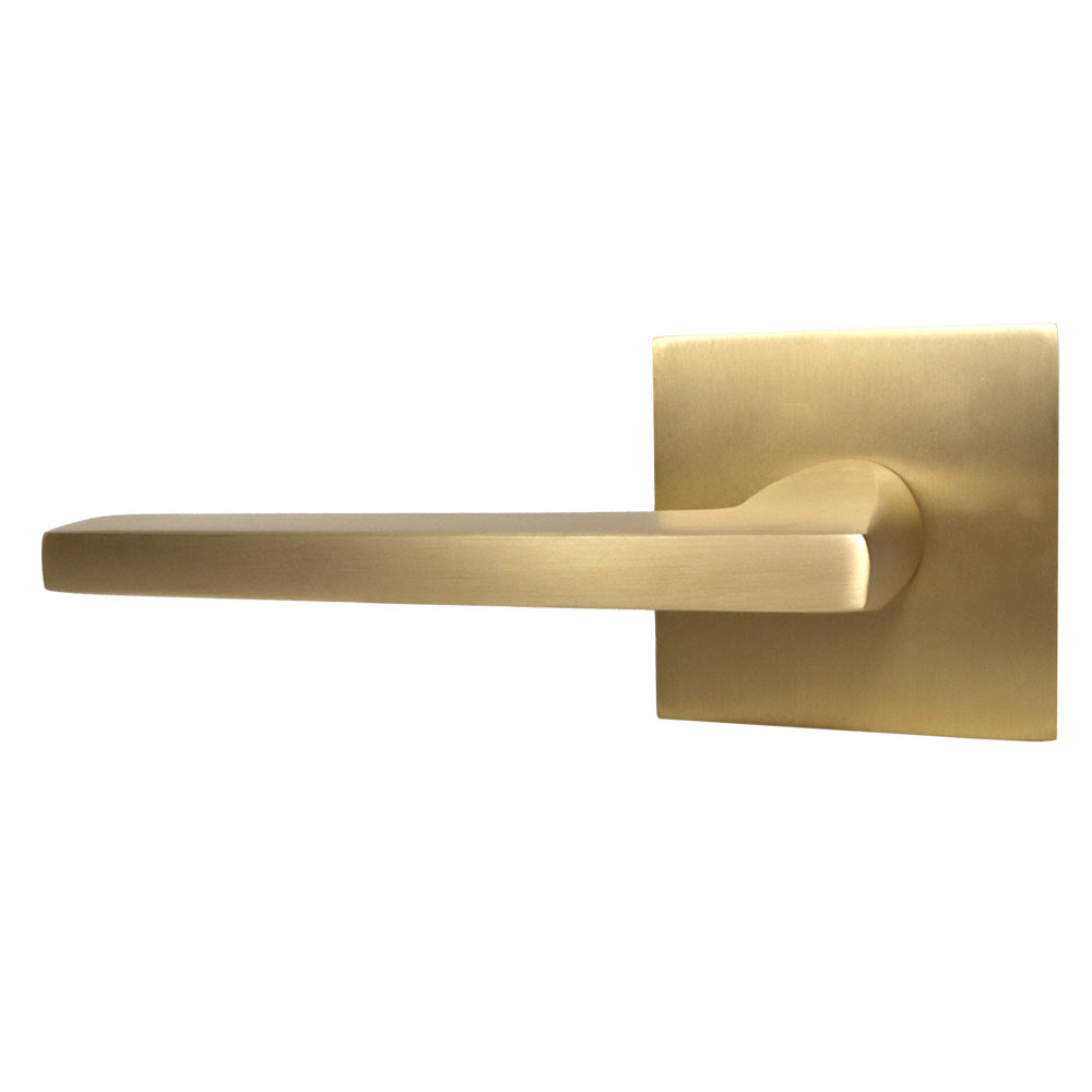Emtek 5110HLOUS4LH.RLS Helios Lever Left Hand 2-3/8" Backset with Radius Latch Strike Passage with Square Rose for 1-1/4" to 2" Door Satin Brass Finish Sparrow Supply