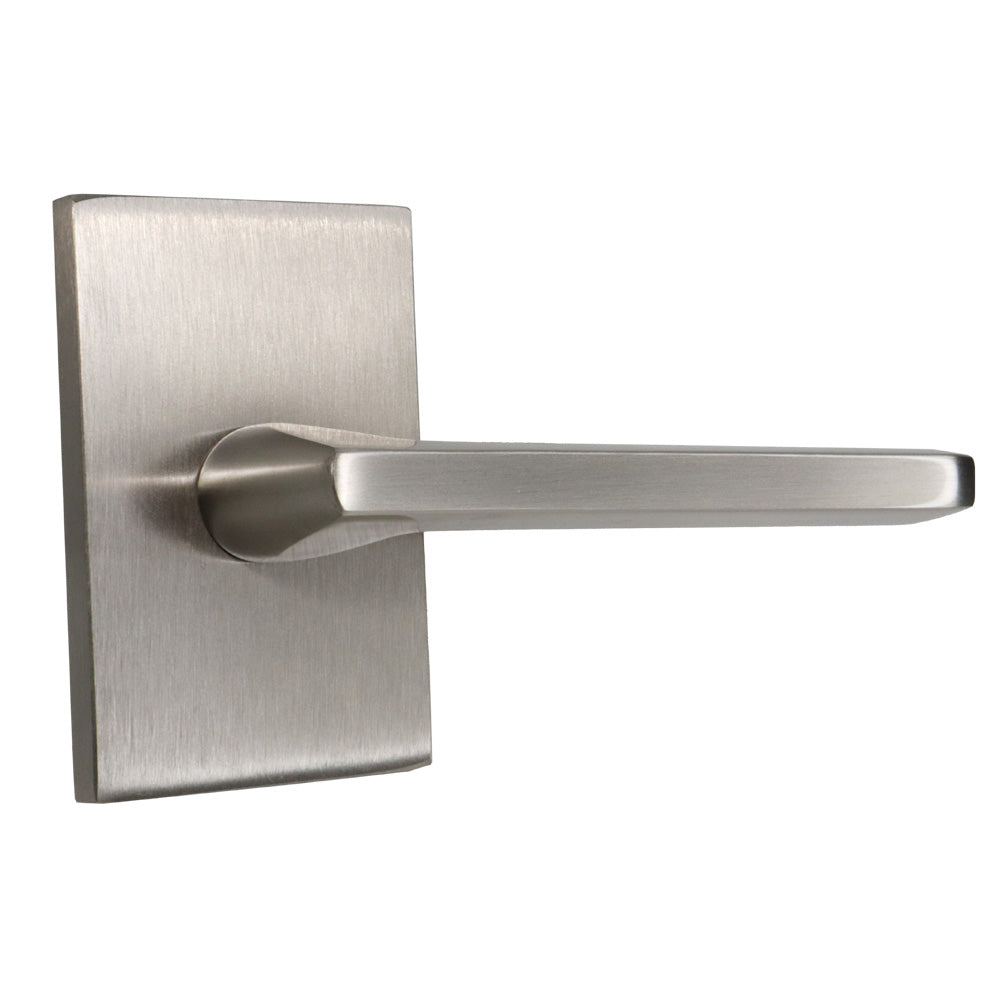 Emtek 5112HLOUS15RH.RLS Helios Lever Right Hand 2-3/8" Backset with Radius Latch Strike Passage with Modern Rectangular Rose for 1-1/4" to 2" Door Satin Nickel Finish Sparrow Supply