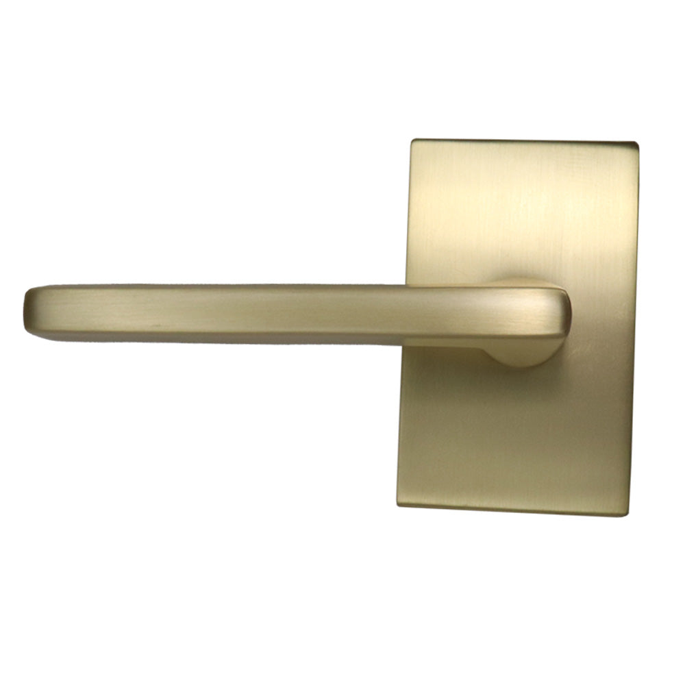 Emtek 5112HLOUS4LH.RLS Helios Lever Left Hand 2-3/8" Backset with Radius Latch Strike Passage with Modern Rectangular Rose for 1-1/4" to 2" Door Satin Brass Finish Sparrow Supply