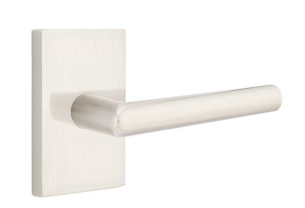 Emtek 5112STUUS15LH Stuttgart Lever Left Hand 2-3/8" Backset Passage with Modern Rectangular Rose for 1-1/4" to 2" Door Satin Nickel Finish Sparrow Supply