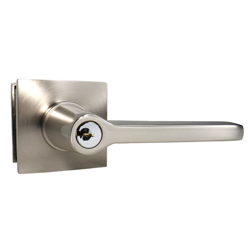 Emtek 5122HLOUS15RH.RLS Helios Lever Right Hand 2-3/8" and 2-3/4" Backset with Radius Latch Strike Keyed Entry with Square Rose for 1-1/4" to 2-1/16" Door Satin Nickel Finish Sparrow Supply