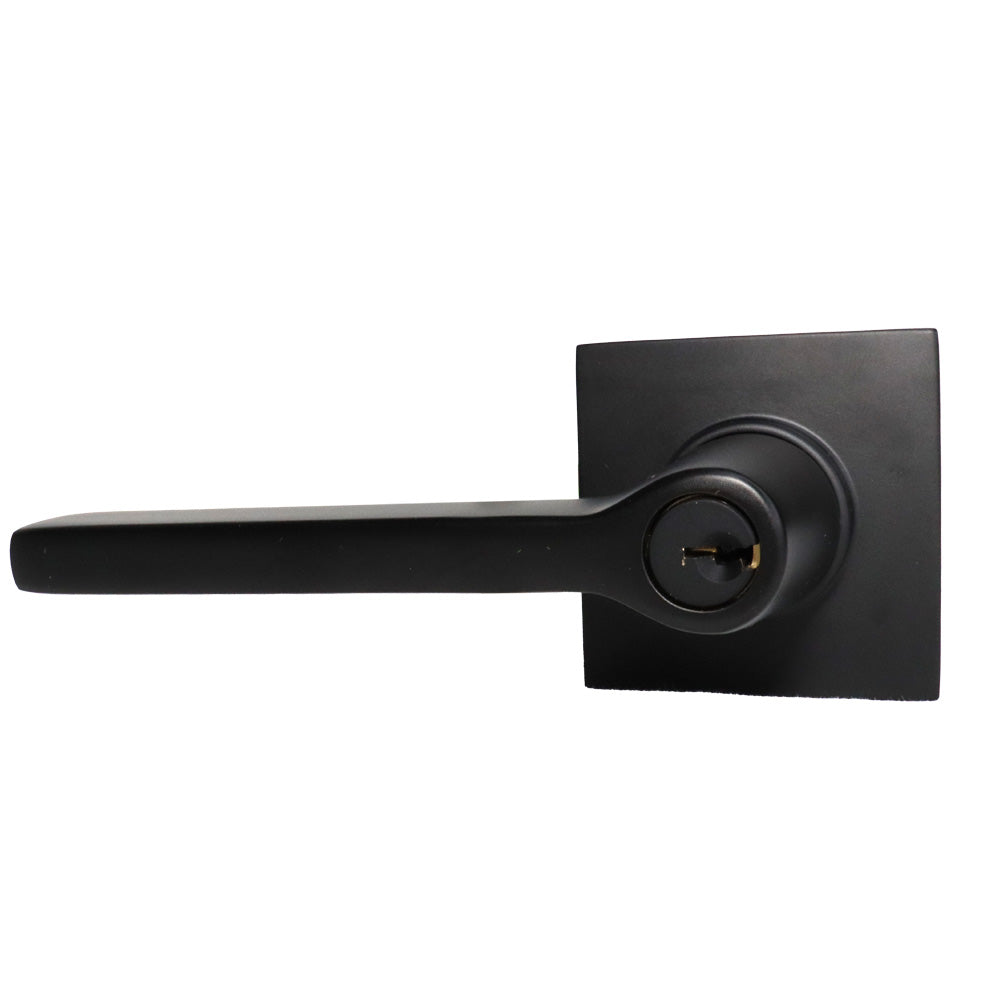 Emtek 5122HLOUS19LH.RLS Helios Lever Left Hand 2-3/8" and 2-3/4" Backset with Radius Latch Strike Keyed Entry with Square Rose for 1-1/4" to 2-1/16" Door Flat Black Finish Sparrow Supply