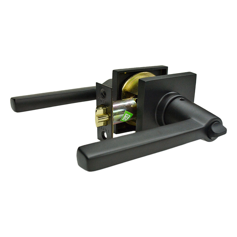 Emtek 5122HLOUS19LH Helios Lever Left Hand 2-3/8" and 2-3/4" Backset Keyed Entry with Square Rose for 1-1/4" to 2-1/16" Door Flat Black Finish Sparrow Supply
