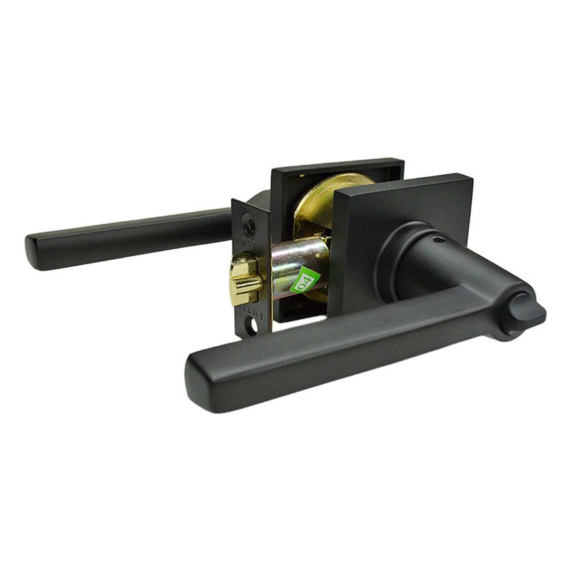 Emtek 5122HLOUS19LH Helios Lever Left Hand 2-3/8" and 2-3/4" Backset Keyed Entry with Square Rose for 1-3/8" to 2-1/16" Door Flat Black Finish Sparrow Supply