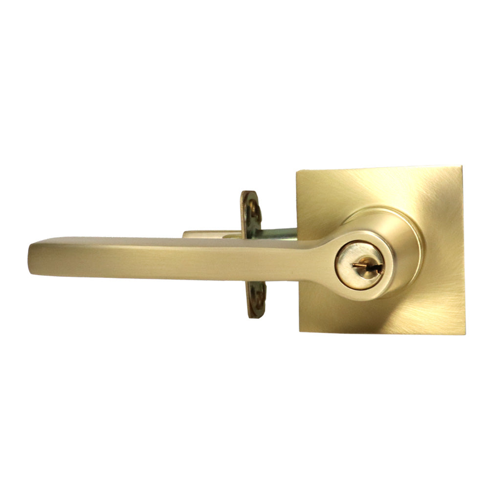 Emtek 5122HLOUS4LH.RLS Helios Lever Left Hand 2-3/8" and 2-3/4" Backset with Radius Latch Strike Keyed Entry with Square Rose for 1-1/4" to 2-1/16" Door Satin Brass Finish Sparrow Supply
