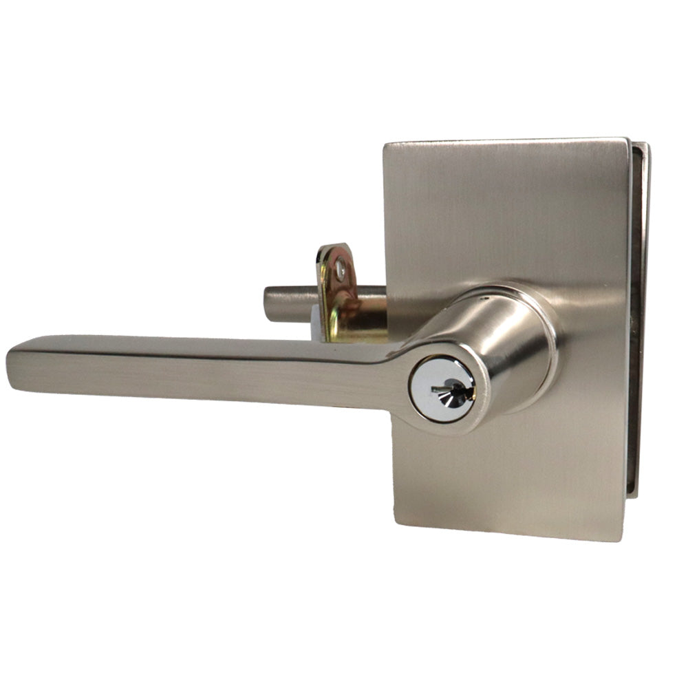 Emtek 5123HLOUS15RH.RLS Helios Lever Right Hand 2-3/8" Backset with Radius Latch Strike Keyed Entry with Modern Rectangular Rose for 1-1/4" to 2-1/16" Door Satin Nickel Finish Sparrow Supply