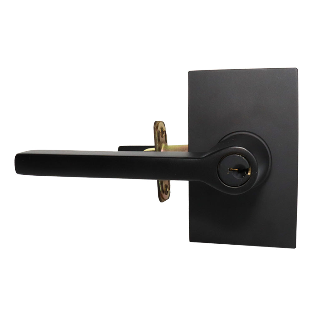 Emtek 5123HLOUS19LH.RLS Helios Lever Left Hand 2-3/8" Backset with Radius Latch Strike Keyed Entry with Modern Rectangular Rose for 1-1/4" to 2-1/16" Door Flat Black Finish Sparrow Supply