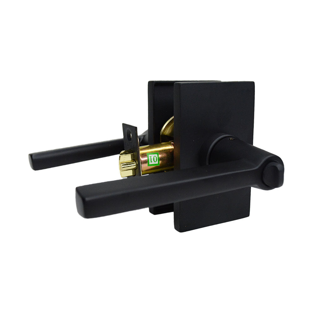 Emtek 5123HLOUS19LH Helios Lever Left Hand 2-3/8" Backset Keyed Entry with Modern Rectangular Rose for 1-1/4" to 2-1/16" Door Flat Black Finish Sparrow Supply