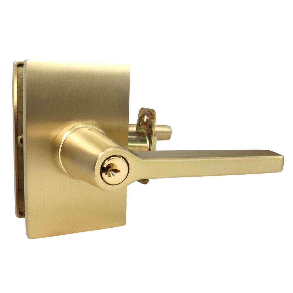 Emtek 5123HLOUS4LH.RLS Helios Lever Left Hand 2-3/8" Backset with Radius Latch Strike Keyed Entry with Modern Rectangular Rose for 1-1/4" to 2-1/16" Door Satin Brass Finish Sparrow Supply