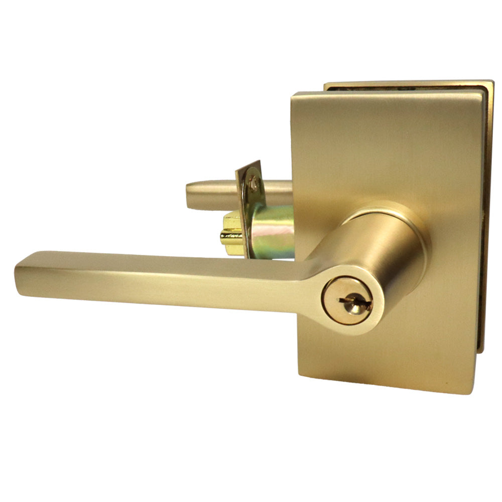 Emtek 5123HLOUS4LH Helios Lever Left Hand 2-3/8" Backset Keyed Entry with Modern Rectangular Rose for 1-1/4" to 2-1/16" Door Satin Brass Finish Sparrow Supply