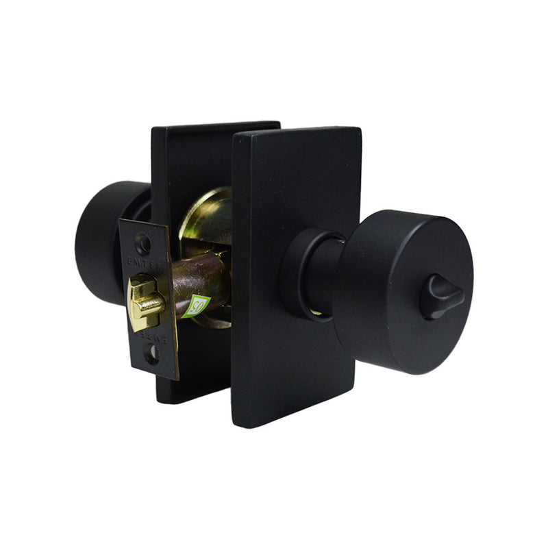 Emtek 5123ROUUS19 Round Knob 2-3/8" and 2-3/4" Backset Keyed Entry with Modern Rectangular Rose for 1-3/8" to 2-1/16" Door Flat Black Finish Sparrow Supply