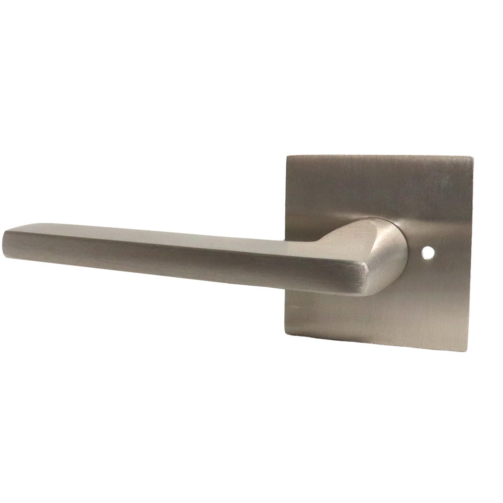 Emtek 5210HLOUS15LH.RLS Helios Lever Left Hand 2-3/8" Backset with Radius Latch Strike Privacy with Square Rose for 1-1/4" to 2" Door Satin Nickel Finish Sparrow Supply