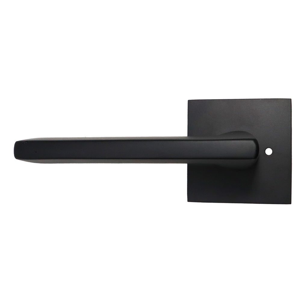 Emtek 5210HLOUS19LH.RLS Helios Lever Left Hand 2-3/8" Backset with Radius Latch Strike Privacy with Square Rose for 1-1/4" to 2" Door Flat Black Finish Sparrow Supply