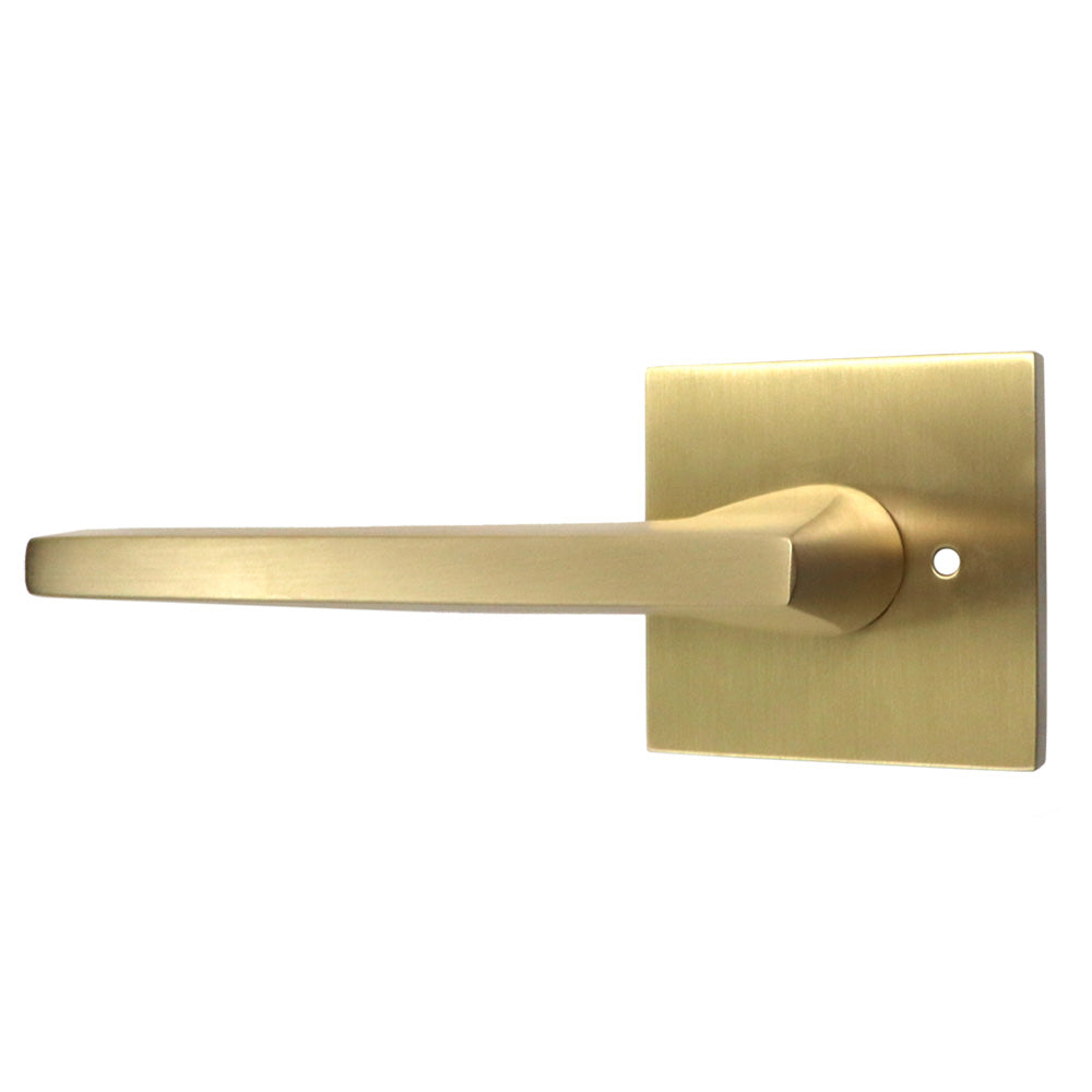 Emtek 5210HLOUS4LH.RLS Helios Lever Left Hand 2-3/8" Backset with Radius Latch Strike Privacy with Square Rose for 1-1/4" to 2" Door Satin Brass Finish Sparrow Supply