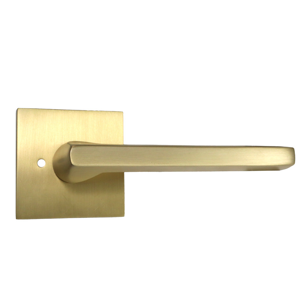 Emtek 5210HLOUS4RH.RLS Helios Lever Right Hand 2-3/8" Backset with Radius Latch Strike Privacy with Square Rose for 1-1/4" to 2" Door Satin Brass Finish Sparrow Supply