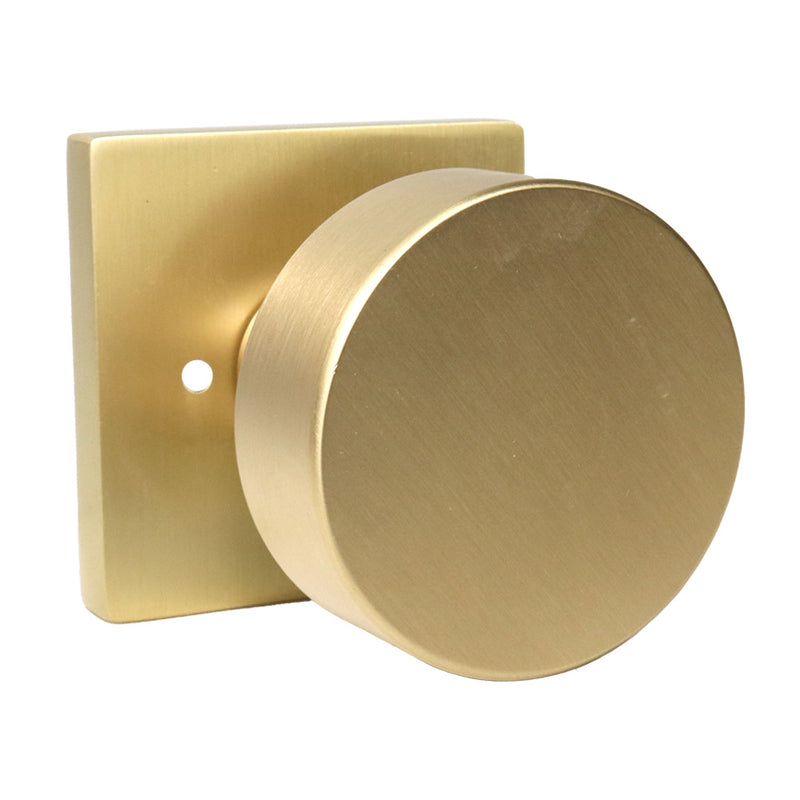 Emtek 5210ROUUS4.RLS Round Knob 2-3/8" Backset with Radius Latch Strike Privacy with Square Rose for 1-1/4" to 2" Door Satin Brass Finish Sparrow Supply