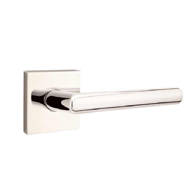 Emtek 5210STUUS14RH Stuttgart Lever Right Hand 2-3/8" Backset Privacy with Square Rose for 1-1/4" to 2" Door Polished Nickel Lifetime Finish Sparrow Supply