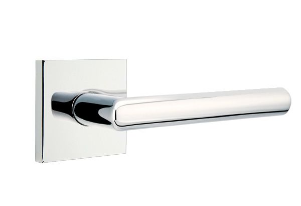 Emtek 5210STUUS26LH Stuttgart Lever Left Hand 2-3/8" Backset Privacy with Square Rose for 1-1/4" to 2" Door Polished Chrome Finish Sparrow Supply