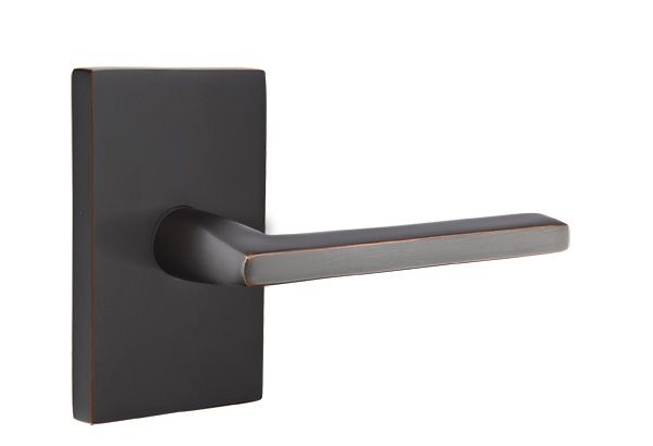 Emtek 5212HLOUS10BLH Helios Lever Left Hand 2-3/8" Backset Privacy with Modern Rectangular Rose for 1-1/4" to 2" Door Oil Rubbed Bronze Finish Sparrow Supply
