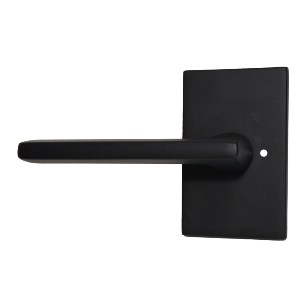 Emtek 5212HLOUS19LH.RLS Helios Lever Left Hand 2-3/8" Backset with Radius Latch Strike Privacy with Modern Rectangular Rose for 1-1/4" to 2" Door Flat Black Finish Sparrow Supply