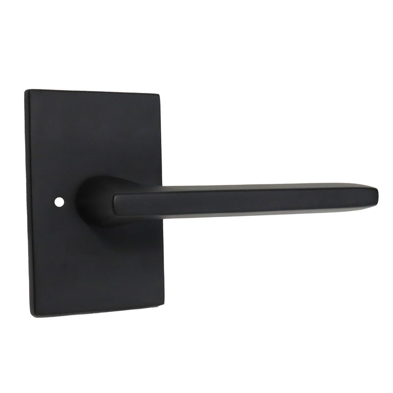 Emtek 5212HLOUS19RH.RLS Helios Lever Right Hand 2-3/8" Backset with Radius Latch Strike Privacy with Modern Rectangular Rose for 1-1/4" to 2" Door Flat Black Finish Sparrow Supply